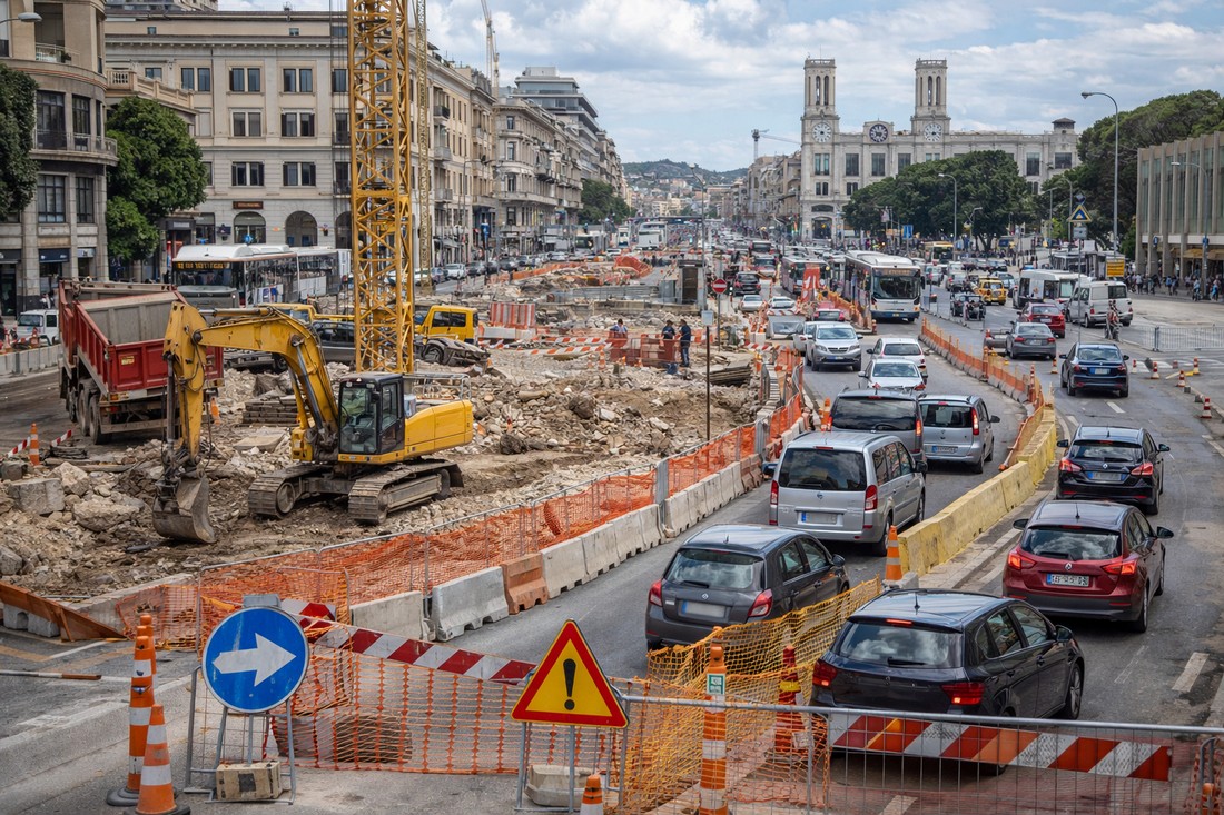 Cantieri e traffico a Cagliari: città sotto pressione tra lavori e viabilità