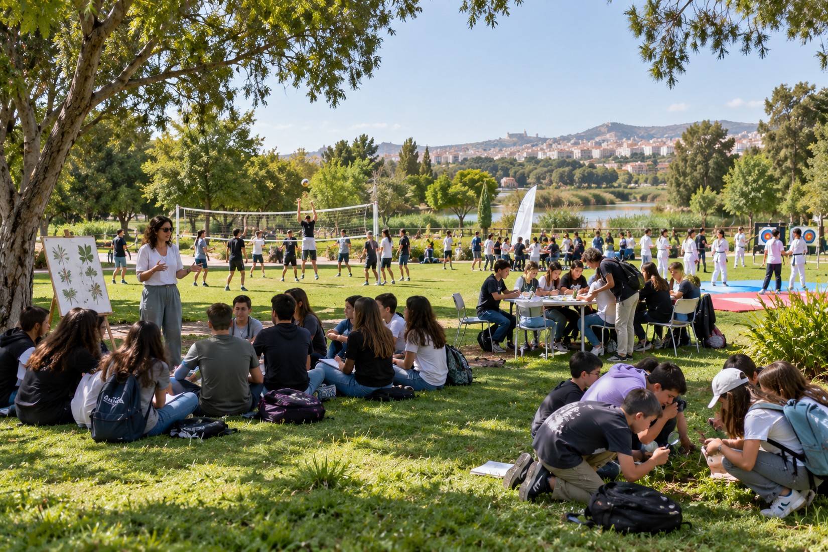 Scuola all’aperto a Cagliari: 400 studenti fanno lezione nel parco di Terramaini